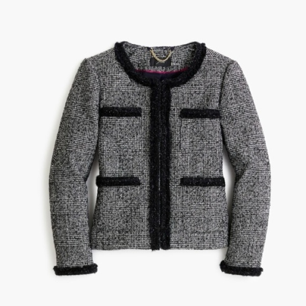 J.Crew Glen Plaid tweed wool Lady Jacket size 4 lined preppy old money